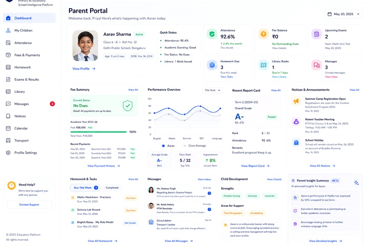 Parent Portal dashboard preview